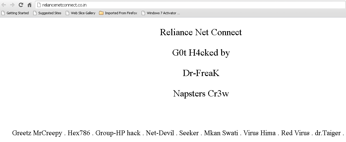 Reliance Net Connect Hacked