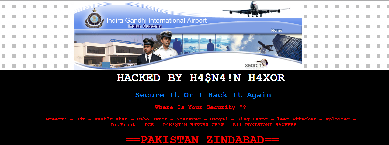 Indira Gandhi International Airport hacked by Pakistani Hacker