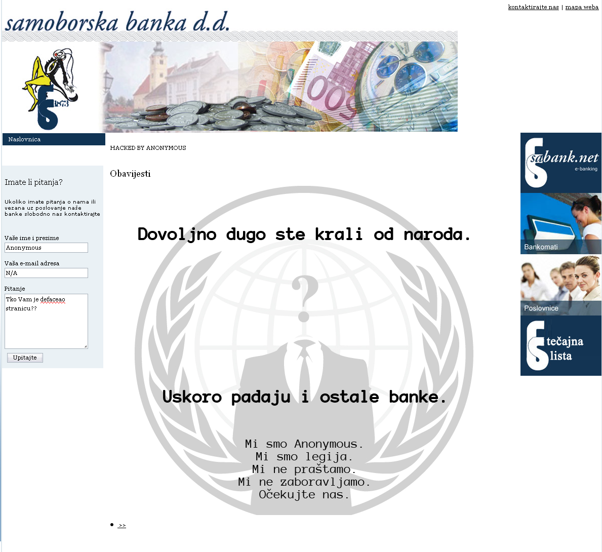 Croatian Banks hacked by Anonymous